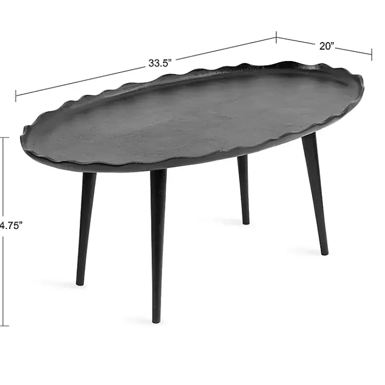 Coffee Tables-Kirklands Home Metal Deckled Edge Oval Coffee Table Black