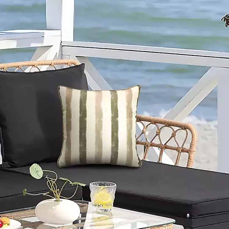 Outdoor Cushions & Pillows-Kirklands Home Taupe Striped Outdoor Pillow