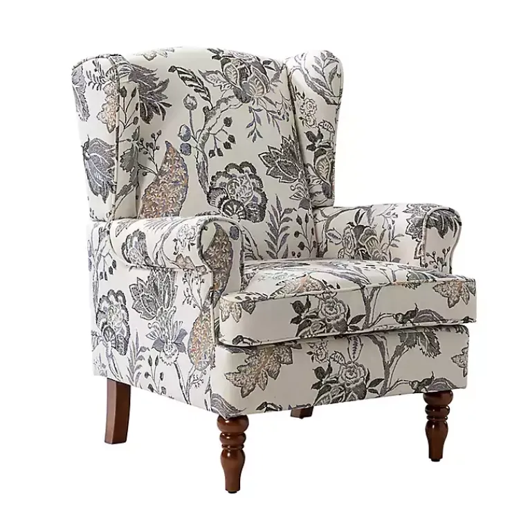 Accent Chairs-Kirklands Home Ivory Floral Brocade Wingback Ella Armchair