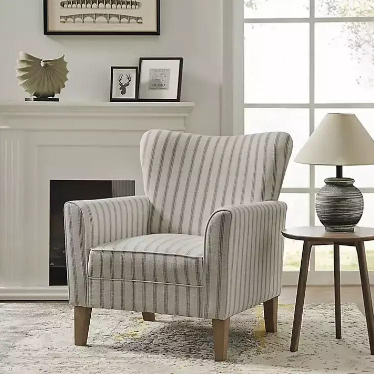 Accent Chairs-Kirklands Home Gustaf Gray Striped Armchair