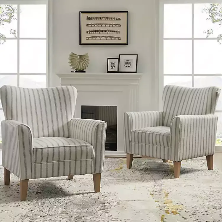Accent Chairs-Kirklands Home Gustaf Gray Striped Armchair