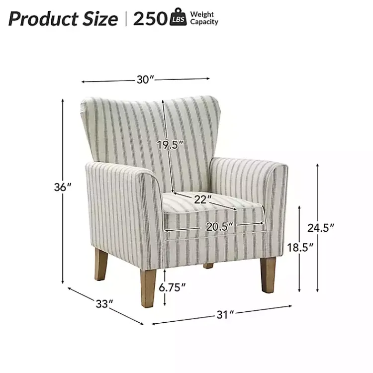 Accent Chairs-Kirklands Home Gustaf Gray Striped Armchair