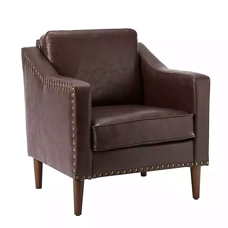 Accent Chairs-Kirklands Home Faux Leather Bonita Accent Chair Brown