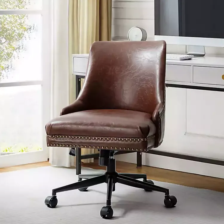 Office Furniture-Kirklands Home Faux Leather Rocking Office Chair Brown