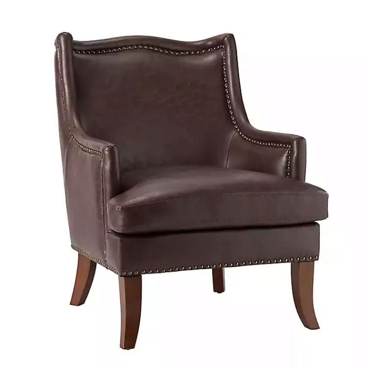 Accent Chairs-Kirklands Home Faux Leather Ophelia Accent Chair Brown