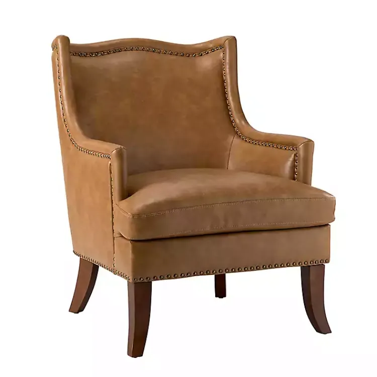Accent Chairs-Kirklands Home Camel Faux Leather Ophelia Accent Chair Tan