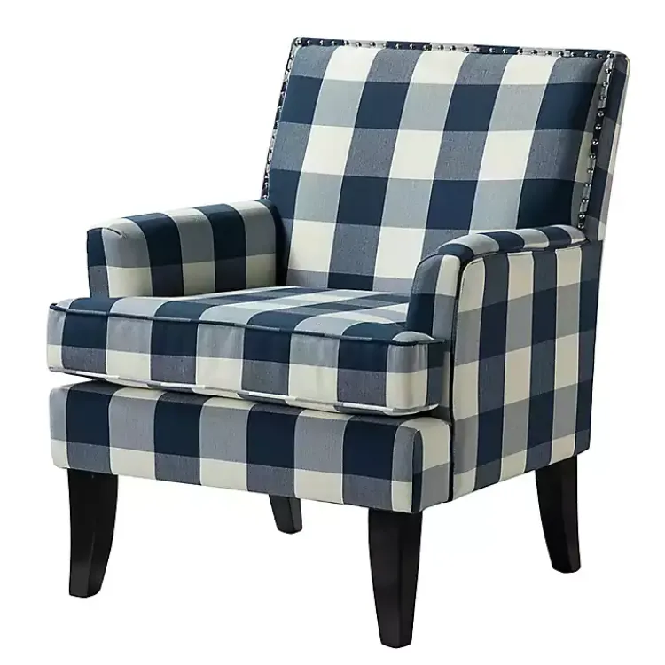 Accent Chairs-Kirklands Home Navy Buffalo Check Upholstered Armchair Blue