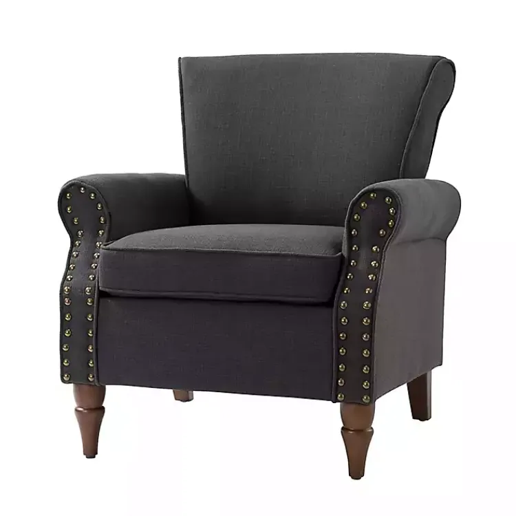 Accent Chairs-Kirklands Home Charcoal Upholstered Henry Armchair Gray
