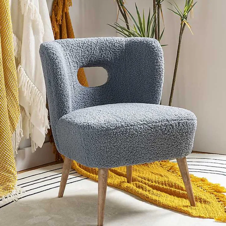 Accent Chairs-Kirklands Home Sherpa Barrel Accent Chair Blue