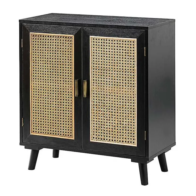 Cabinets & Sideboards-Kirklands Home Wood and Rattan Carpinteria Cabinet Black