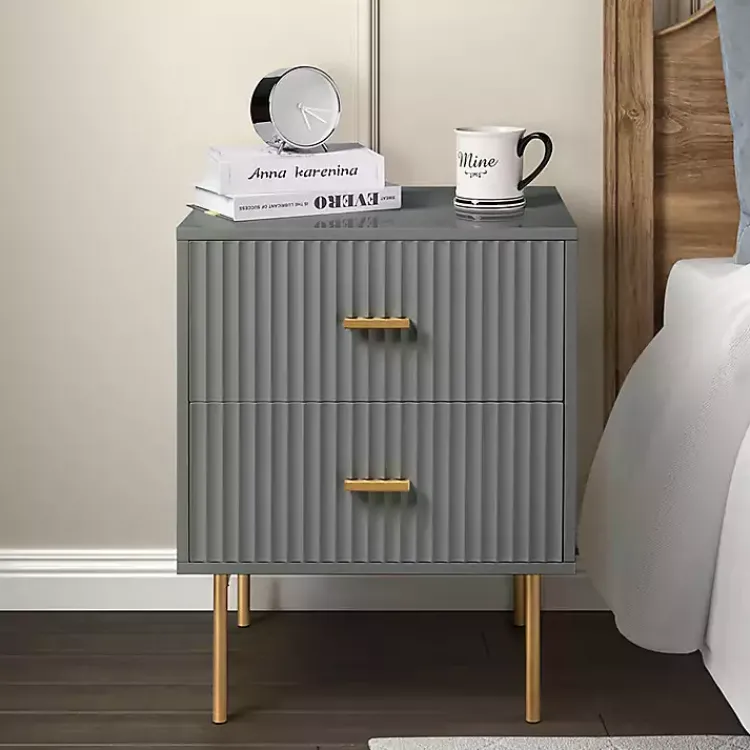 Nightstands-Kirklands Home and Gold Modern Ceandro Nightstand Gray