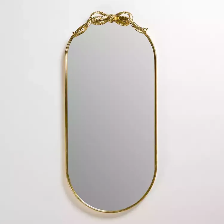 Decorative Mirrors-Kirklands Home Oval Gold Bow Metal Wall Mirror
