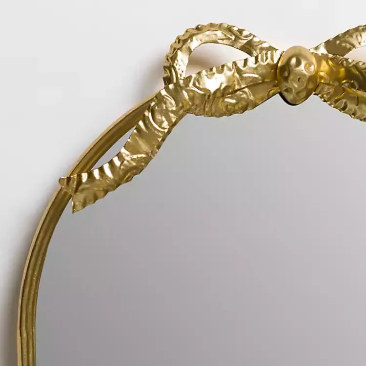 Decorative Mirrors-Kirklands Home Oval Gold Bow Metal Wall Mirror