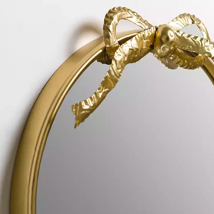 Decorative Mirrors-Kirklands Home Oval Gold Bow Metal Wall Mirror