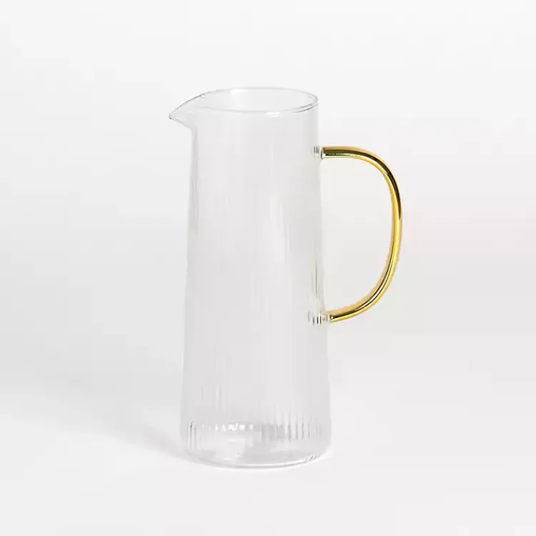 Serving & Entertaining-Kirklands Home Ripple Gold Handle Glass Pitcher