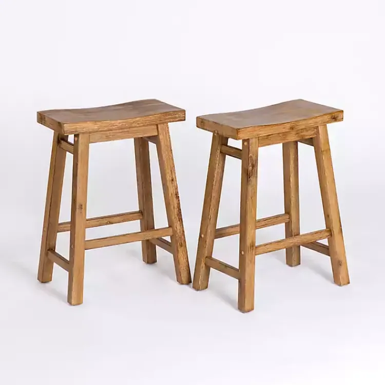 Bar Stools & Counter Height Stools-Kirklands Home Barnwood Sonoma Saddle Counter Stools, Set of 2 Brown