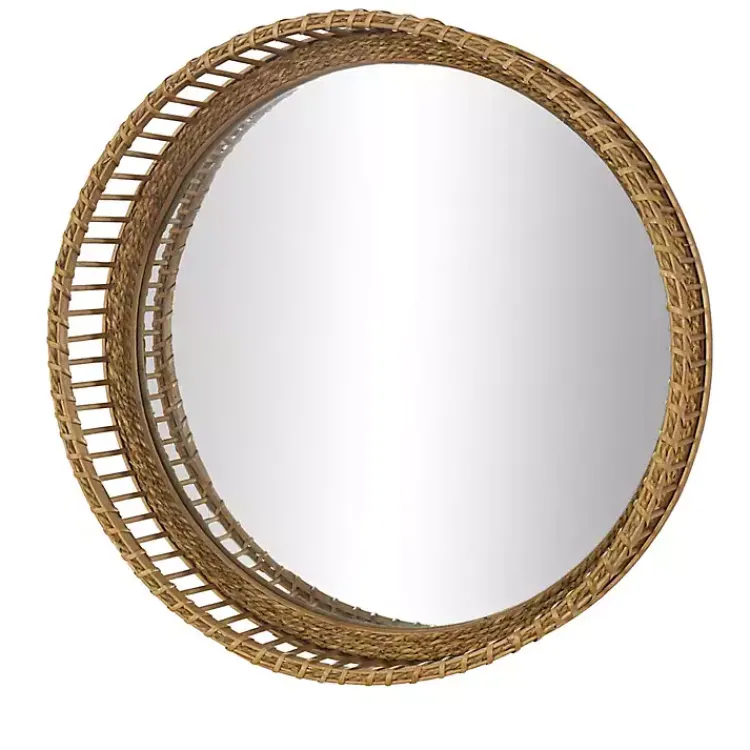 Decorative Mirrors-Kirklands Home Round Seagrass and Bamboo Wall Mirror