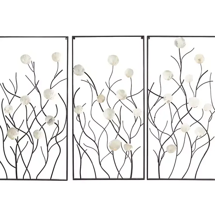 Wall Plaques-Kirklands Home Capiz Flowers Metal Wall Plaques, Set of 3