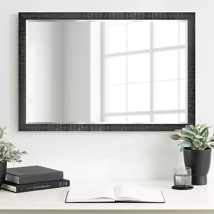 Decorative Mirrors-Kirklands Home Black Ribbed Renna Wall Mirror, 24x36 in.