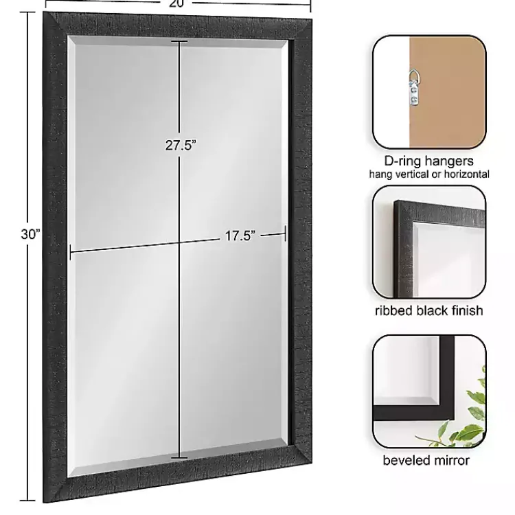 Decorative Mirrors-Kirklands Home Black Ribbed Renna Wall Mirror, 20x30 in.