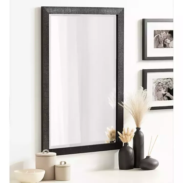 Decorative Mirrors-Kirklands Home Black Ribbed Renna Wall Mirror, 20x30 in.