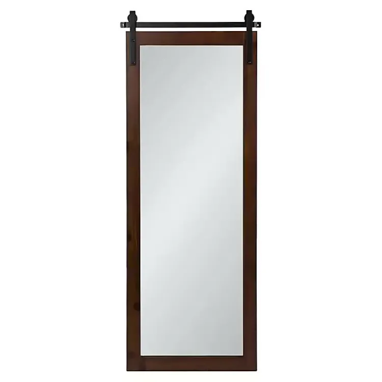 Decorative Mirrors-Kirklands Home Rustic Walnut Barn Door Wall Mirror