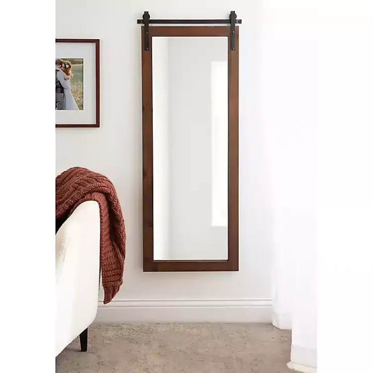 Decorative Mirrors-Kirklands Home Rustic Walnut Barn Door Wall Mirror