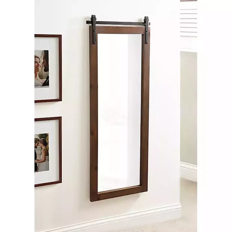Decorative Mirrors-Kirklands Home Rustic Walnut Barn Door Wall Mirror