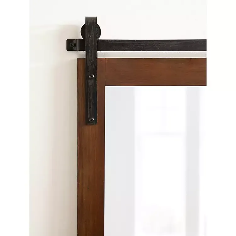 Decorative Mirrors-Kirklands Home Rustic Walnut Barn Door Wall Mirror