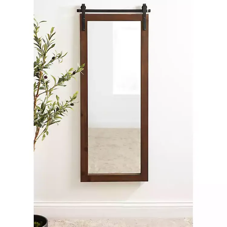 Decorative Mirrors-Kirklands Home Rustic Walnut Barn Door Wall Mirror