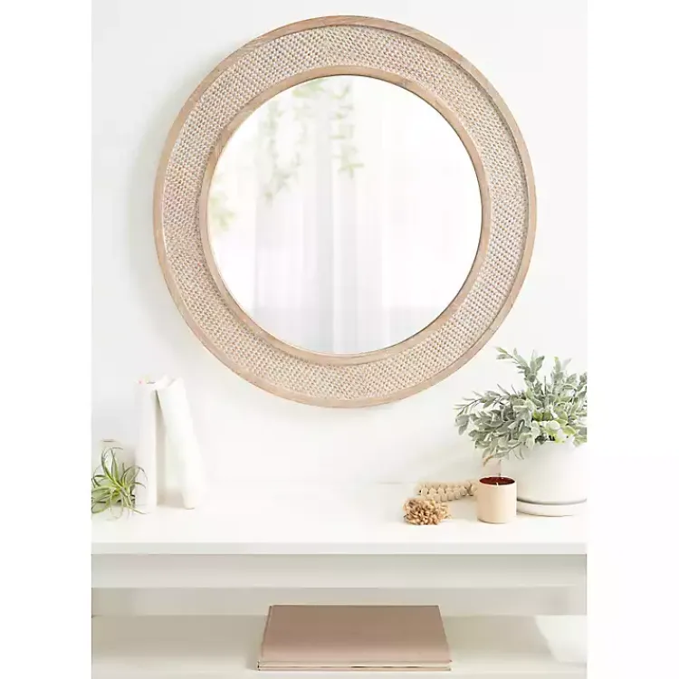Decorative Mirrors-Kirklands Home Round Natural Rattan Wall Mirror