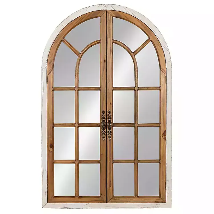 Decorative Mirrors-Kirklands Home Natural Arched Pane Doors Wall Mirror