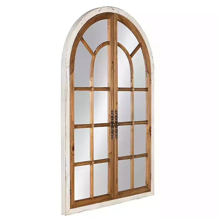 Decorative Mirrors-Kirklands Home Natural Arched Pane Doors Wall Mirror