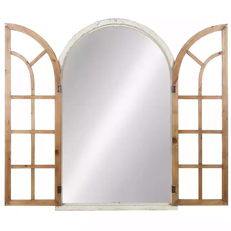 Decorative Mirrors-Kirklands Home Natural Arched Pane Doors Wall Mirror