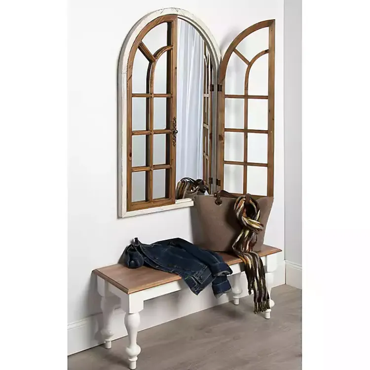 Decorative Mirrors-Kirklands Home Natural Arched Pane Doors Wall Mirror