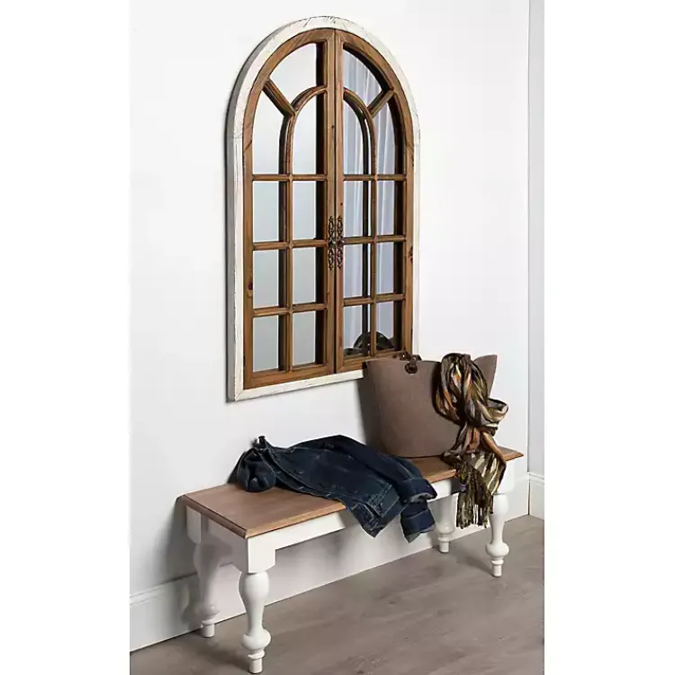 Decorative Mirrors-Kirklands Home Natural Arched Pane Doors Wall Mirror