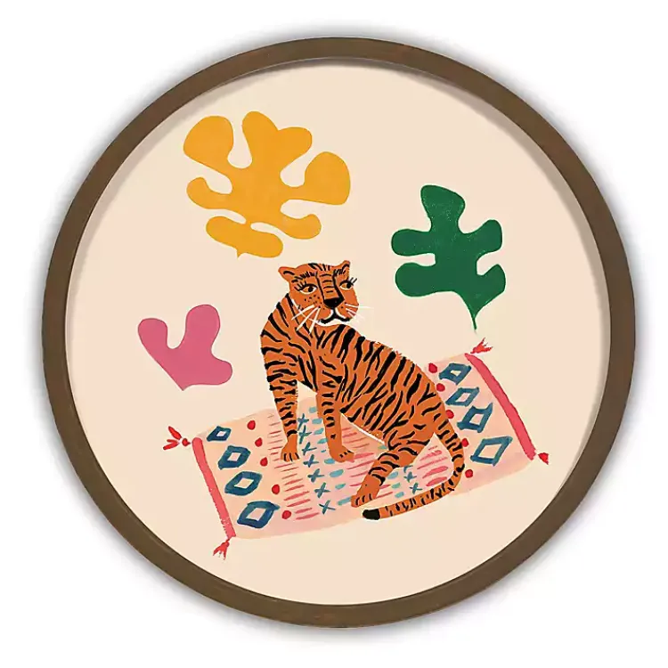 Framed Art-Kirklands Home Colorful Tiger Round Framed Wall Art