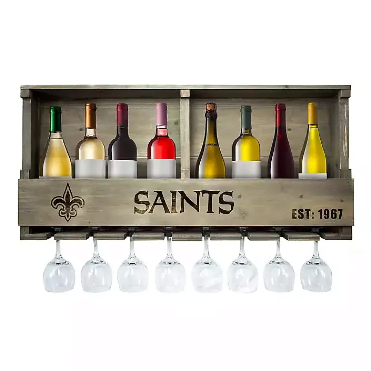 Shelves-Kirklands Home New Orleans Saints Reclaimed Wood Bar Shelf Gray