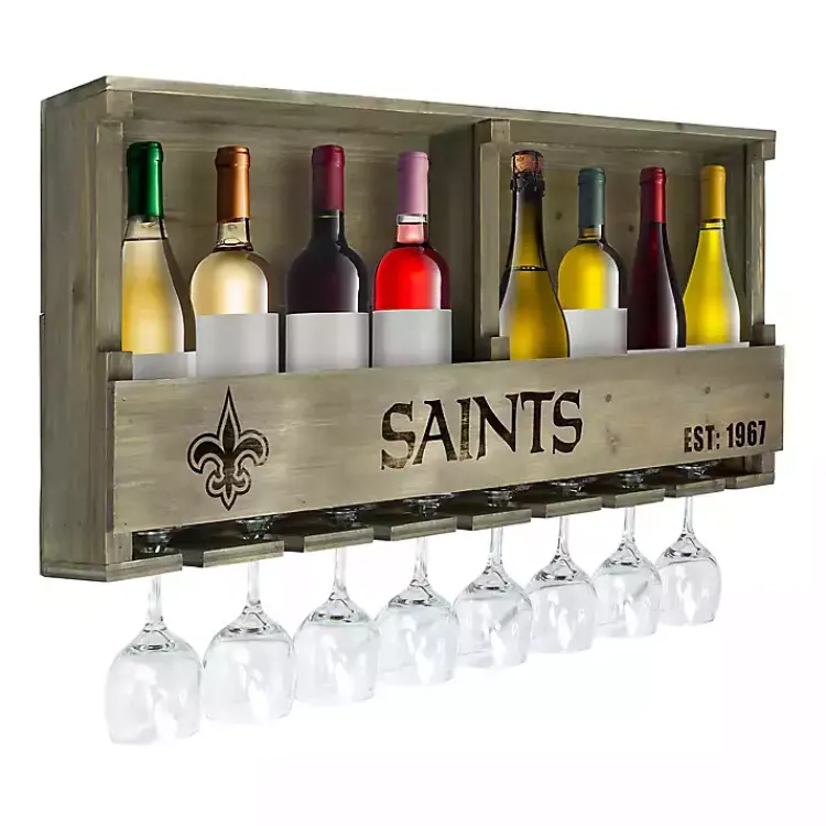 Shelves-Kirklands Home New Orleans Saints Reclaimed Wood Bar Shelf Gray