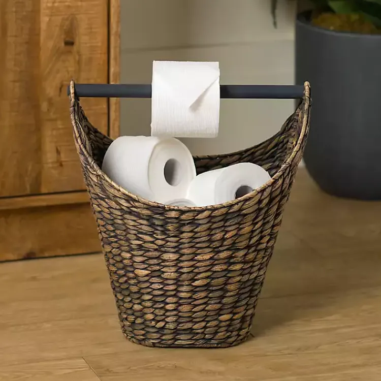 Bathroom Accessories-Kirklands Home Graywash Seagrass Toilet Paper Holder Basket Brown