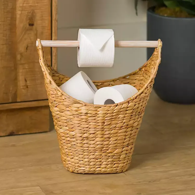 Bathroom Accessories-Kirklands Home Natural Seagrass Toilet Paper Holder Basket Tan