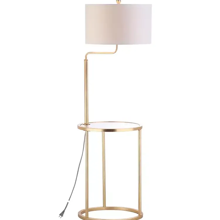 Floor Lamps-Kirklands Home Gold Metal Floor Lamp with Round Side Table White