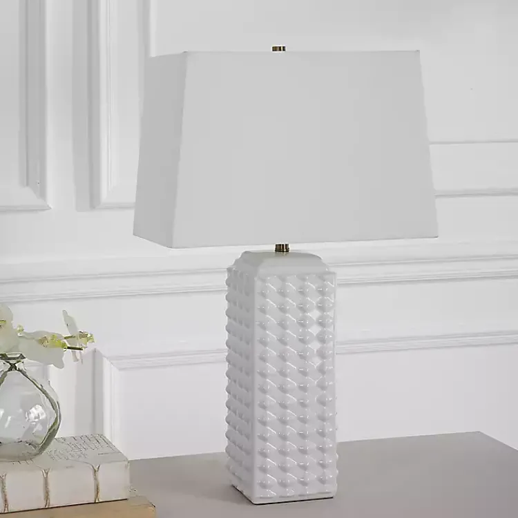 Table Lamps-Kirklands Home Ceramic Diamond Textured Table Lamp White