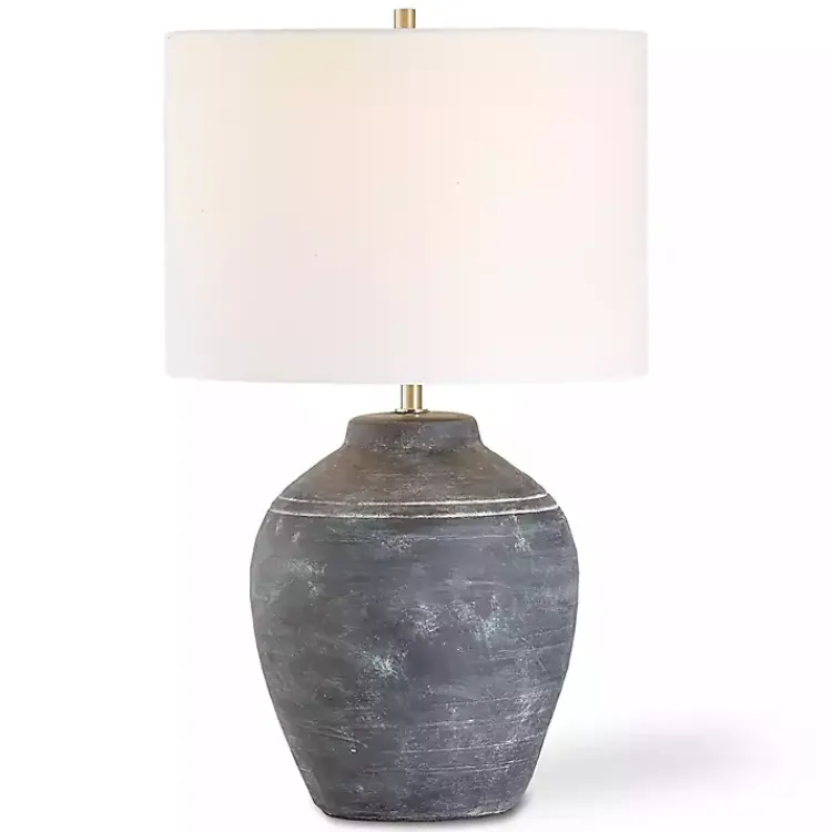 Table Lamps-Kirklands Home Weathered Black Ceramic Rhys Table Lamp White