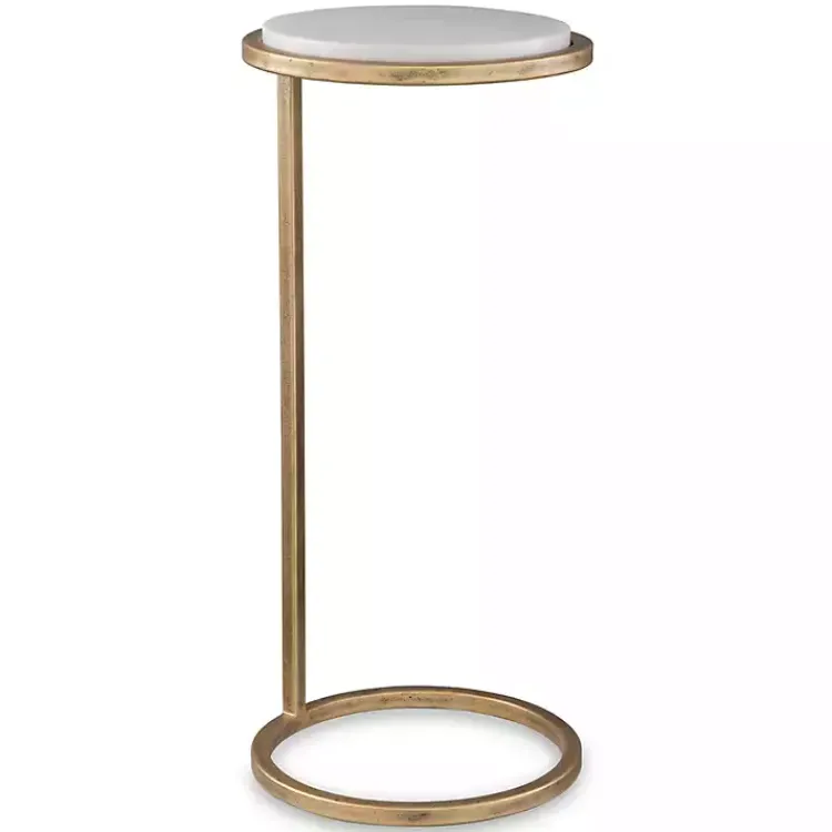 Accent & End Tables-Kirklands Home Round Aged and Marble Accent Table Gold