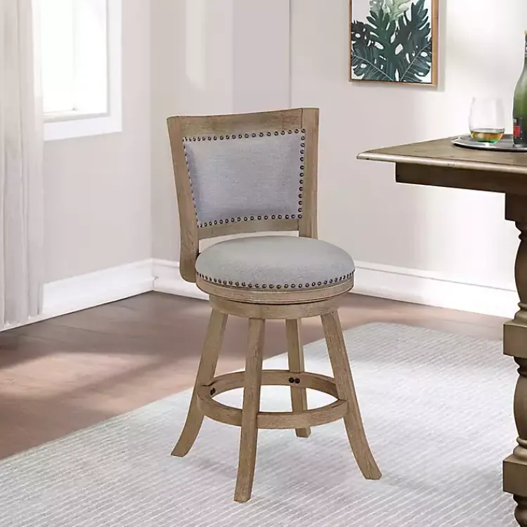Bar Stools & Counter Height Stools-Kirklands Home Linen and Driftwood Swivel Counter Stool Gray