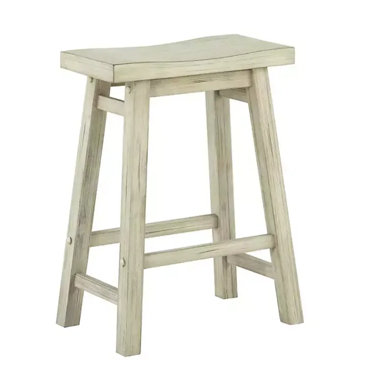 Bar Stools & Counter Height Stools-Kirklands Home Sawgrass Wooden Saddle Seat Counter Stool White