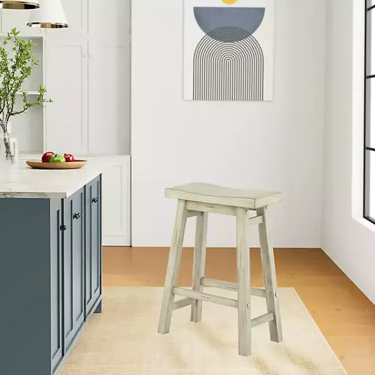 Bar Stools & Counter Height Stools-Kirklands Home Sawgrass Wooden Saddle Seat Counter Stool White