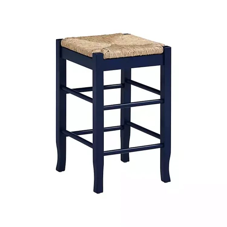 Bar Stools & Counter Height Stools-Kirklands Home Navy Handwoven Square Wooden Counter Stool Blue