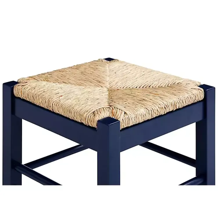 Bar Stools & Counter Height Stools-Kirklands Home Navy Handwoven Square Wooden Counter Stool Blue